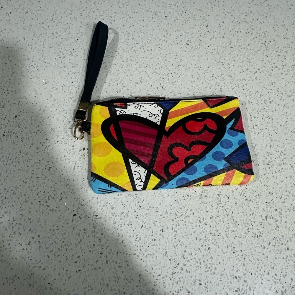 Romero Britto Giftcraft Flying Heart Wallet Wristlet Multi-Colour EUC - Picture 2 of 6